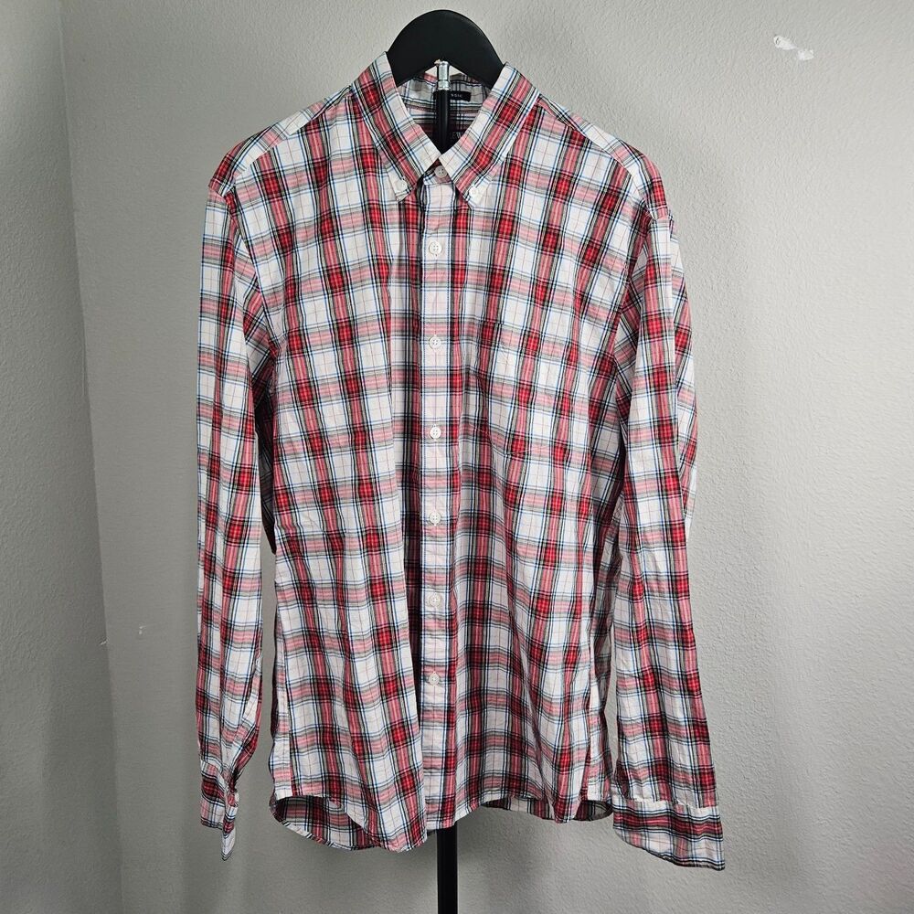 J.Crew Flex Washed Classic Fit Plaid Button Down Shirt Mens Large Red Blue